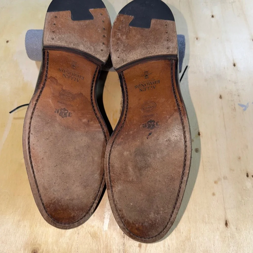 Allen Edmonds Leeds Black Shell Cordovan Plain Toe Blucher Shoes 12 C 9501